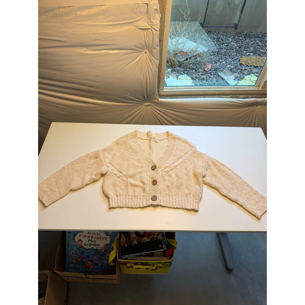 Natural Life Cream Cotton V-Neck Cropped Cardigan Sweater Size M Boho Casual - Picture 8 of 11